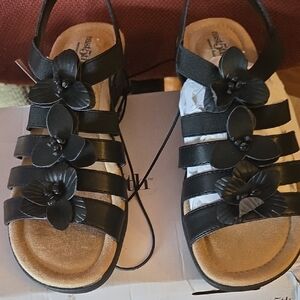 East 5th Black Floral Sandals